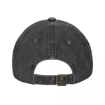 Dunkelgraue Denim-Kappe von hinten mit verstellbarer Schnalle, lässige Mode, stilvolles Accessoire für einen Casual-Look.