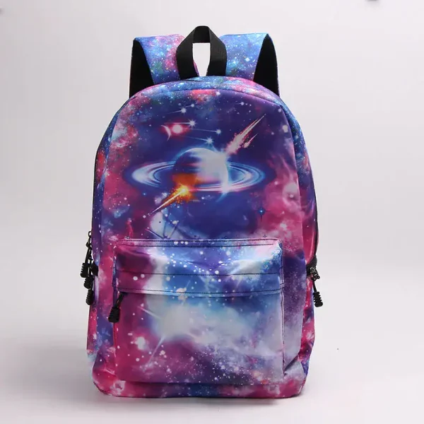 Rucksack mit galaktischem Weltraumdesign, ideal für Schule und Freizeit.