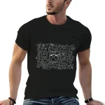 Schwarzes T-Shirt mit wissenschaftlichem Diagramm und Katzenzeichnung in der Mitte, ideal für Wissenschafts- und Katzenliebhaber.