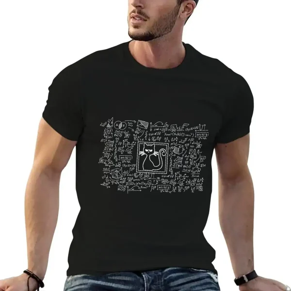 Schwarzes T-Shirt mit wissenschaftlichem Diagramm und Katzenzeichnung in der Mitte, ideal für Wissenschafts- und Katzenliebhaber.