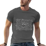 Modernes graues T-Shirt mit wissenschaftlichem Katzen-Illustrationsdruck, ideal für Wissenschafts- und Tierliebhaber.
