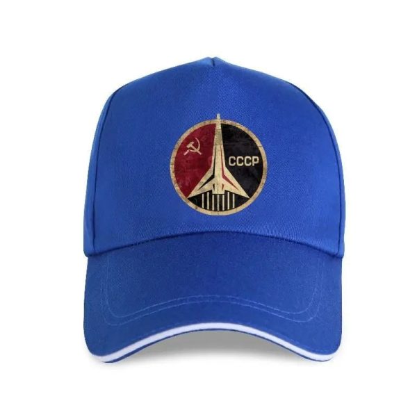 Blaues Baseballcap mit sowjetischem Raumfahrt-Logo, das eine Rakete und die Abkürzung "CCCP" zeigt. Perfekt für Science-Fans und Raumfahrtenthusiasten.