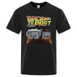 Schwarzes T-Shirt mit Cartoon-Design, das zwei Computer-Icons zeigt, die "Ctrl" und "Z" darstellen, mit dem Text "Back to the Past" in bunten Buchstaben.
