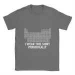 Graues T-Shirt mit Periodensystem-Design und dem Text "I WEAR THIS SHIRT PERIODICALLY" für Wissenschafts- und Chemie-Enthusiasten.