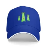 Blaues Baseball-Cap mit leuchtenden UFO- und Alien-Designs, ideal für Science-Fans und futuristische Mode. Perfekt für Freizeit und Science-Events.