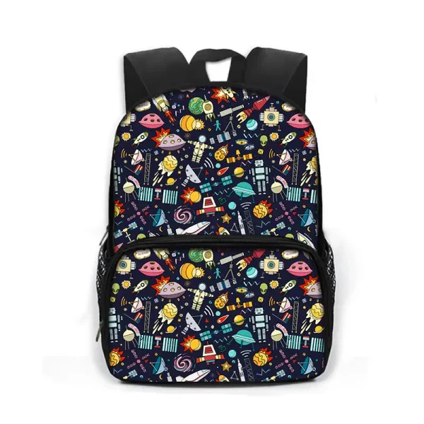 Bunter Schulrucksack mit Weltraum- und Wissenschaftsmotiven, ideal für Schüler, mit mehreren Fächern und robustem Material. Perfekt für den Schulalltag und Wissenschaftsbegeisterte.