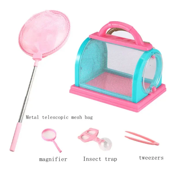 Hochwertiges Insektenfang-Set mit Netz, Tragebox, Lupe und Zange für Kinder.