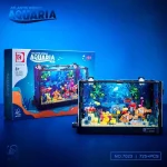 Detailliertes Bild eines Aquarium-Bauspielsets mit bunten Meereslebewesen und Pflanzen, ideal für Kinder ab 8 Jahren, bestehend aus 725 Teilen für kreative Meereswelten.