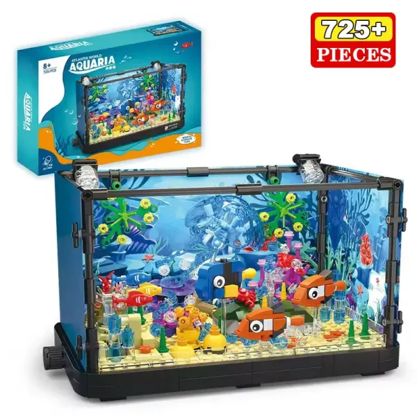Detailliertes Aquarium-Bauspielset mit bunten Meeresbewohnern und Pflanzen, ideal für Kinder ab 8 Jahren, fördert Kreativität und Feinmotorik.