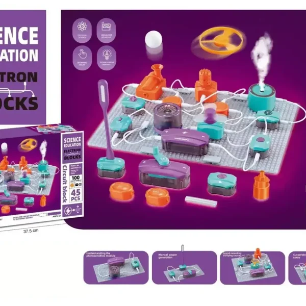 Bildungselektronikspiel für Kinder ab 6 Jahren, bestehend aus 45 Teilen, um spielerisch Elektrizität zu lernen.
