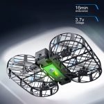 Moderne Drohne mit vier Propellern, grüner LED-Leuchte, 16 Minuten Flugzeit, 3,7 V Spannung, ideal für Wissenschafts- und Dekorationszwecke.