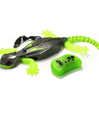 Elektronisches Krokodil mit Fernbedienung, Spielzeug für Kinder, leuchtende grüne Details, realistische Gestaltung, ideal für Spiel und Lernen.