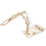 Detaillierter Holz-Roboterarm mit beweglichen Gelenken, ideal für wissenschaftliche und pädagogische Anwendungen.