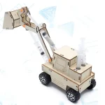 Detailliertes Wissenschaftsmodell mit Roboterarm aus Holz, inklusive Messinstrumenten und beweglichen Teilen, ideal für Bildung und Dekoration.