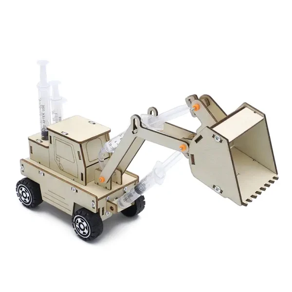 Detailliertes Holzmodell eines Bagger mit Saugschläuchen, ideal für wissenschaftliche Dekorationen und Lernzwecke.