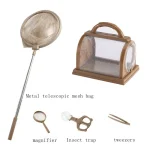 Metallnetz mit Stiel, ideal für Insektenfang und Beobachtung, inklusive Aufbewahrungsbox, Vergrößerungsglas, Insektenschutz und Pinzette. Perfekt für wissenschaftliche Experimente und Naturerkundungen.