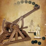 Klassisches Schwerkraftspielzeug mit Holzmechanismus und schwarzen Kugeln, ideal für Wissenschafts- und Dekorationszwecke.