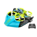 Miniatur-Rennwagen-Drohne mit blauer und gelber Farbgestaltung, inklusive Fernsteuerung, ideal für technische Spielzeuge und Drohnen-Enthusiasten.