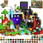 Detailliertes Minecraft-Block-Set mit Figuren, Wasserfall und Landschaftselementen, ideal für Bastler und Fans des Spiels, zum Bauen und Dekorieren.