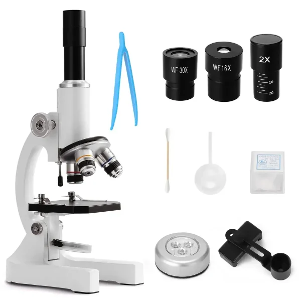 Hochwertiges Mikroskop-Set mit Zubehör, ideal für wissenschaftliche Experimente, Bildung und Hobby. Enthält Objektive, Pipetten, Pinzette und weiteres Zubehör für präzise Beobachtungen.
