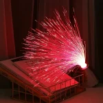 Leuchtendes Feuerwerk-Experiment mit funkelnden Lichtern, das auf einem Bücherstapel in einem dekorativen Korb präsentiert wird. Perfekt für Wissenschafts- und Dekorationsliebhaber.