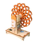 Holz-Windrad mit farbigen Zahnrädern, ideal für wissenschaftliche Dekorationen und Experimente.