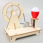 Holz-Wissenschaftsmodell mit Riesenrad, Motor und Glühbirne, ideal für Bildungszwecke und wissenschaftliche Dekorationen.
