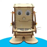 Holzroboter mit Augen und beweglichen Armen, ideal für Bildungs- und Wissenschaftsdekorationen. Perfekt für Lernprojekte und wissenschaftliche Displays.