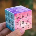 Kreative Dekoration aus Würfeln mit chemischen Elementen, ideal für Wissenschafts- und Chemie-Liebhaber, perfekt für Zuhause oder Büro.