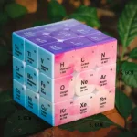 Bunter Würfel mit chemischen Elementen und Periodensystem, ideal für Wissenschafts- und Dekorationszwecke. Perfekt für Bildung, Sammler und Wissenschaftsliebhaber.