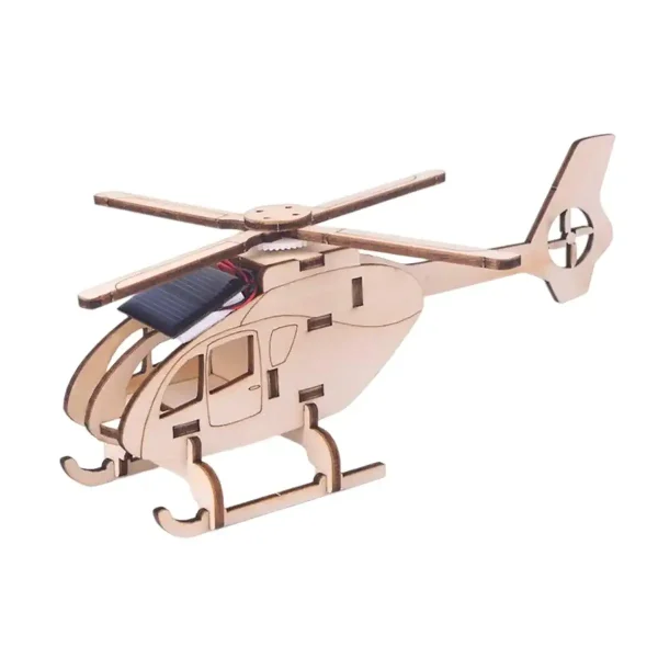 Holz-Hubschrauber mit Solarzelle, handgefertigtes Wissenschaftsmodell, dekoratives und lehrreiches Spielzeug, nachhaltiges Bastelprojekt.