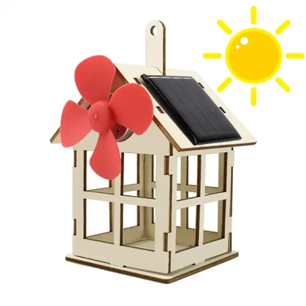 Kleine Windkraftanlage mit Solarzelle und Propeller, ideal für Bildungs- und Dekorationszwecke, zeigt nachhaltige Energiequellen in einem stilvollen Design.