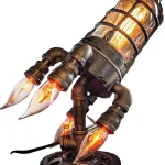 Steampunk-Feuerfackel mit leuchtenden Flammen, inspiriert von wissenschaftlichen Experimenten, perfekt für Dekorationen und Science-Gadgets.