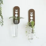 Zwei dekorative Wandhalterungen mit Glasgefäßen, die als Pflanzgefäße dienen, an einer weißen Wand. Perfekt für moderne Inneneinrichtung und botanische Dekorationen.