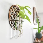 Dekorative Wandgestaltung mit Glasvasen und grünen Pflanzen, modernes Raumdesign, natürliche Akzente, stilvolle Inneneinrichtung, nachhaltige Dekoration, kreative Wandgestaltung, Pflanzenliebhaber, Wo.