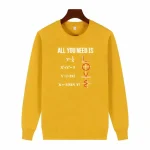 Gelbes Sweatshirt mit mathematischen Gleichungen und algebraischen Symbolen, inspiriert vom Thema "Algebra-Pullover".