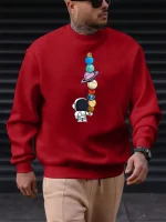 Rotes Sweatshirt mit Planeten- und Astronautenmotiv, urbaner und trendiger Stil, perfekt für Wissenschafts- und Astronomiebegeisterte.