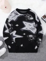 Wissenschaftlicher Pullover mit Astronomie- und Himmelskörpermotiven, perfekt für Wissenschafts- und von Universum inspirierte Innendekoration.