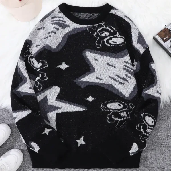 Wissenschaftlicher Pullover mit Astronomie- und Himmelskörpermotiven, perfekt für Wissenschafts- und von Universum inspirierte Innendekoration.