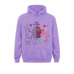 Lila Hoodie mit Gehirndesign und künstlerischen Elementen.