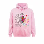 Rosa Kapuzenkleidung mit bunter Gehirnillustration und Elementen aus Wissenschaft und Kunst, perfekt für Neurowissenschafts- und wissenschaftliche Dekorationsliebhaber.