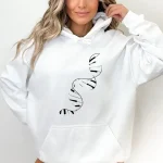 Weißer Hoodie mit schwarzem DNA-Doppelhelix-Design, bequem und modisch, ideal für Wissenschafts- und Genetikliebhaber.