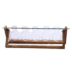 Wissenschaftliches Glas-Experimentier-Set mit Holzrahmen, ideal für Bildung und Dekoration, bestehend aus fünf runden Glasgefäßen auf einer Holzbasis.