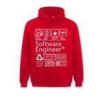 Roter Kapuzenpullover mit geekigem Design "Software Engineer", ideal für Technologie- und Informatikbegeisterte, perfekt für eine originelle Dekoration oder als Geschenk.