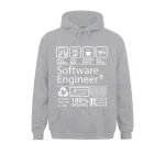 Grauer Kapuzenpullover mit Mustern zur Softwaretechnik, ideal für Technologie- und Programmierbegeisterte.