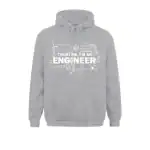 Grauer Hoodie mit Ingenieur-Design, wissenschaftlichen Symbolen und dem Text "Trust me, I'm an Engineer" für Technik- und Wissenschaftsbegeisterte.