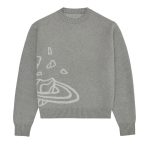 Grauer Pullover mit abstraktem weißen Muster, langärmlig und bequem, ideal für den Alltag.
