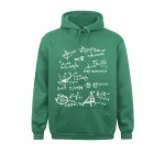 Grüner Hoodie mit Illustrationen mathematischer Gleichungen, perfekt für Wissenschafts- und Mathematikliebhaber.