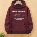 Bequemer burgunderroter Hoodie mit mathematischem Limit- und Unendlichkeitssymbol, ideal für Wissenschafts- und Mathe-Enthusiasten.