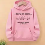 Pinker Hoodie mit mathematischem Limit-Formel-Design, das die Grenzen des Wissens und die Unendlichkeit symbolisiert.